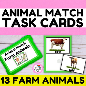 Preview of Farm Animals Matching Task Cards, Animal Puzzles, Task Box, Kindergarten, SPED