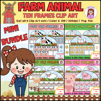 Preview of Farm Animal Clipart | Farm Animal Ten Frames Mini Bundle (Math, Counting)