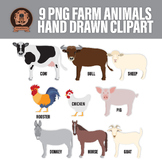 Standing Farm Animal Clip Art PNG - Hand Drawn Illustrations