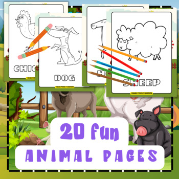 Farm Animal Coloring Pages: 20 fun drawings to learn & color. | TPT