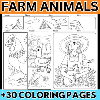 Preview of Farm Animal Coloring Pages Fun Activities - Farmer Unit, Cow, Horse, Sheep