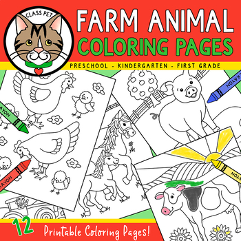 Preview of Farm Animal Coloring Pages for Preschool | Kindergarten | First Grade