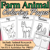 Farm Animal Coloring pages & Animal Research Project, ELA 