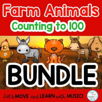 Preview of Counting to 100  Farm Animal Activities BUNDLE: Count Aloud Video, Flash Cards