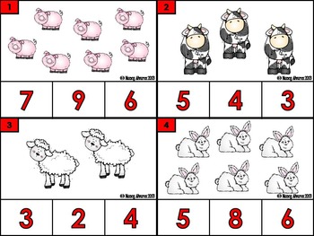 Farm Animal Count and Clip Cards (1-12) by Teaching with Nancy | TpT