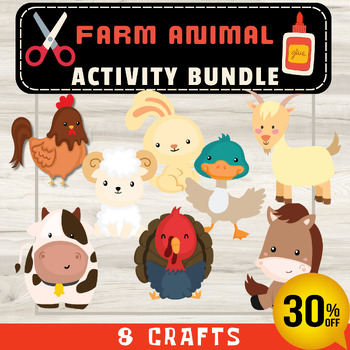 Preview of Farm Animal Craft Cut & Paste Activity Bundle: Back To School Activities