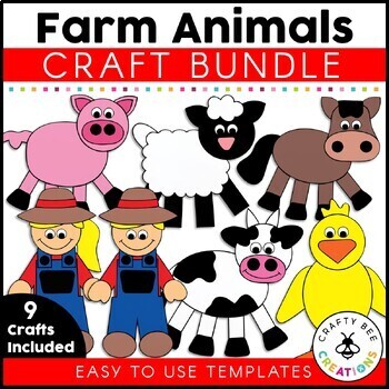 Preview of Farm Animal Crafts Bundle | Farm Activities | Farmer | Cow | Pig | Horse | Sheep