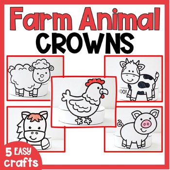 Preview of Farm Animal Crafts for Preschool Kindergarten Printable Crown Farm Week Coloring