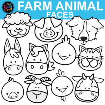 Farm Animal Faces and Heads Clipart Bundle by First Class Clipart