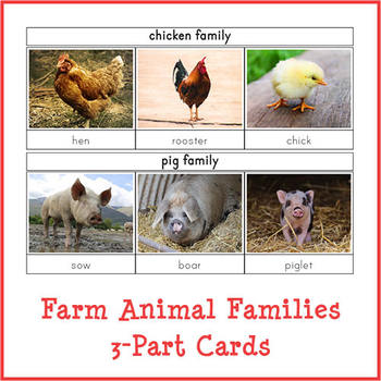 Farm Animal Families 3-Part Cards by Gift of Curiosity | TPT