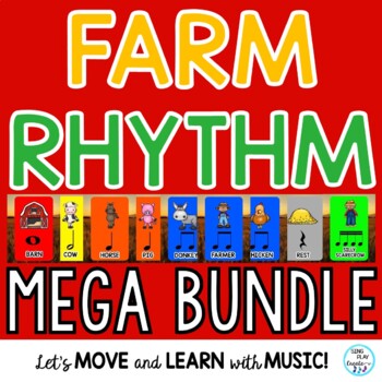 Preview of Farm Animal Rhythm Activities Mega Bundle: Read, Play Along, Compose