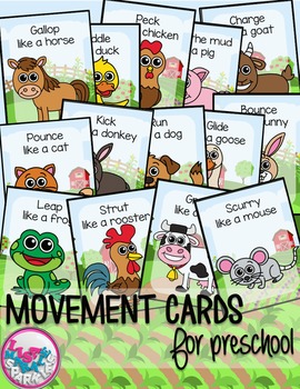 Preview of Farm Animal Movement Cards for Preschool and Brain Break Transition Activity