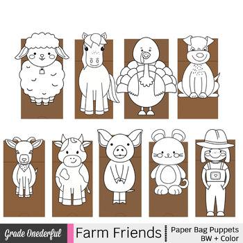 Farm Animal Paper Bag Puppets - Printable Craft BUNDLE by Grade Onederful