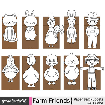 Farm Animal Paper Bag Puppets - Printable Craft Bundle By Grade Onederful