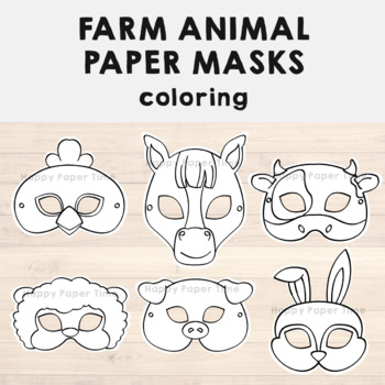Farm Animal Paper Masks Printable Coloring Craft Activity Costume Template