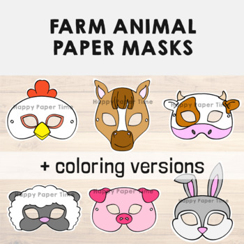 Farm Animal Paper Masks Printable Coloring Craft Activity Costume Template