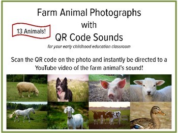 Preview of Farm Animal Photographs and Sounds with QR Codes, Active Listening, Music
