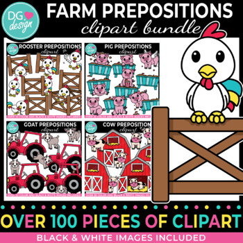 Preview of Farm Animal Prepositions Clipart Bundle | Barn Clipart | Barnyard | Farm Clipart
