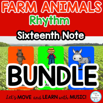 Preview of Rhythm Activities BUNDLE: {Sixteenth Notes} Video, Google Apps Farm Animals