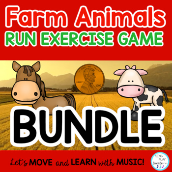 Preview of Farm Animal Run Exercise for Kids, Brain Break, P.E. Indoor Workout BUNDLE