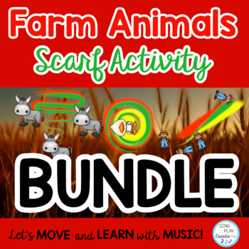 Preview of Farm Animal Scarf Activity, Brain Break, Creative Movement Activity: BUNDLE