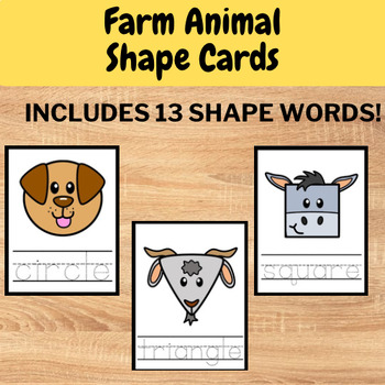 Preview of Farm Animal Shape Vocab Cards - Preschool Farm Shapes Go Fish or Memory