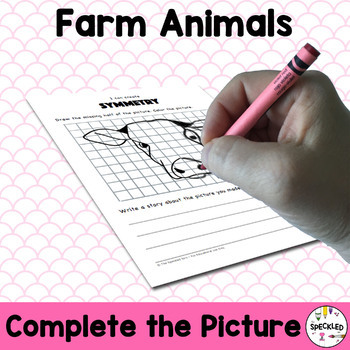 Preview of Complete the Farm Animal. Symmetrical Drawing Activity. Symmetry Worksheets