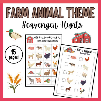 Preview of Farm Animal Theme Printable Scavenger Hunt Activity Package