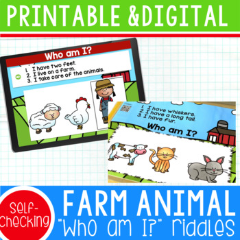 Preview of Farm Animal "Who am I?" Inferencing Riddles  | Digital & Printable Pack