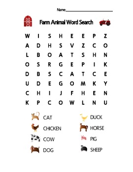 Animals Word Search Teaching Resources | TPT
