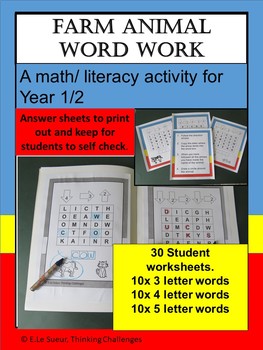 Literacy center word work activities Farm Animals by Thinking Challenges