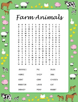 Preview of Farm Animal Word Search