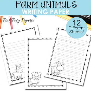 Preview of Farm Animal Writing Paper - Lined and Unlined - Research Writing Paper