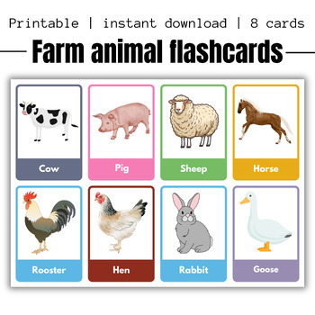 Preview of Farm Animal flashcards | Printable | 8 cards