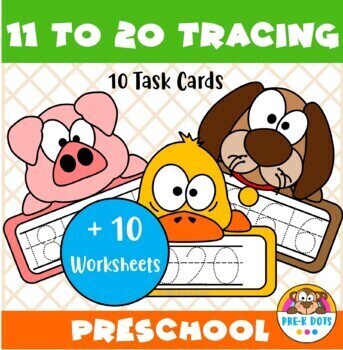 Preview of Farm Animals 11-20 Writing Practice Task Cards and Worksheets Pre-K & Kinder