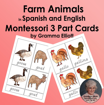 Farm Animals 3 Part Matching Cards Montessori Spanish and English Dual  Language