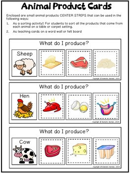 FARM ANIMAL PRODUCT AND HOMES- LITERACY CENTER MATS by Marcelle's KG Zone