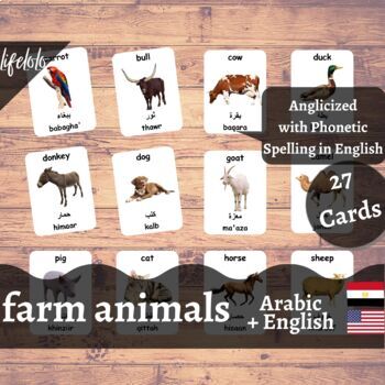Preview of Farm Animals - ARABIC English Bilingual Flash Cards | Pet Animals | 27 Cards