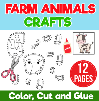 Preview of Farm Animals Activities : Cutting Practice /Color, Cut & Glue |Animal Farm Craft