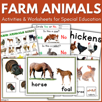 Preview of Farm Animals Picture Cards Activities Worksheets with Visuals Autism Special Ed