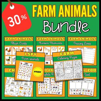 Preview of Farm Animals Activity Bundle - Coloring Pages, Flashcards and More!