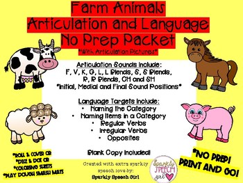 Preview of Farm Animals Articulation and Language No Prep Packet
