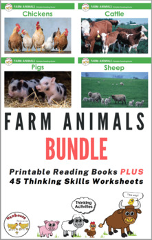 Preview of Farm Animals BUNDLE Thinking Skills Activity Sheets PLUS Printable Reading Books