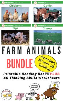 Preview of Farm Animals BUNDLE Thinking Skills PLUS Printable Reading Books AUSTRALIAN ed.