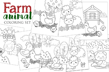 Preview of Farm Animals Barn Chicken Duck Sheep Cow Pig Horse Dog- Kids & Adult Coloring A4
