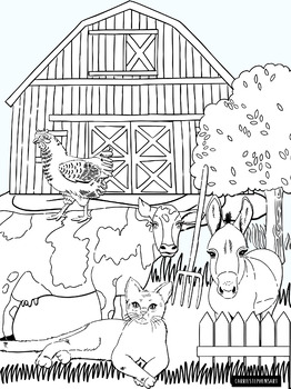 Farm Animals Black and White Line Art Illustrations - ClipArt | TPT