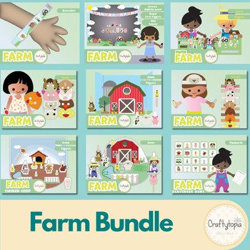 Preview of Farm Animals Bundle - Puppets - Bulletin Board - Scavenger Hunt - Crafts & More!