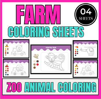 Preview of Farm Animals Cards , Poster,  Coloring Pages for Kids     04 PAGES