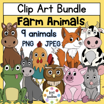 Preview of Farm Animals Clip Art Bundle | 18 images | PNG and JPEG
