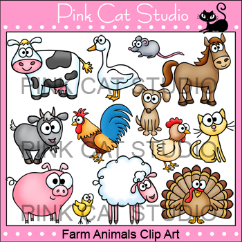 Preview of Farm Clip Art Animals - cow, pig, chicken, goat, horse, sheep, chick, cat, dog